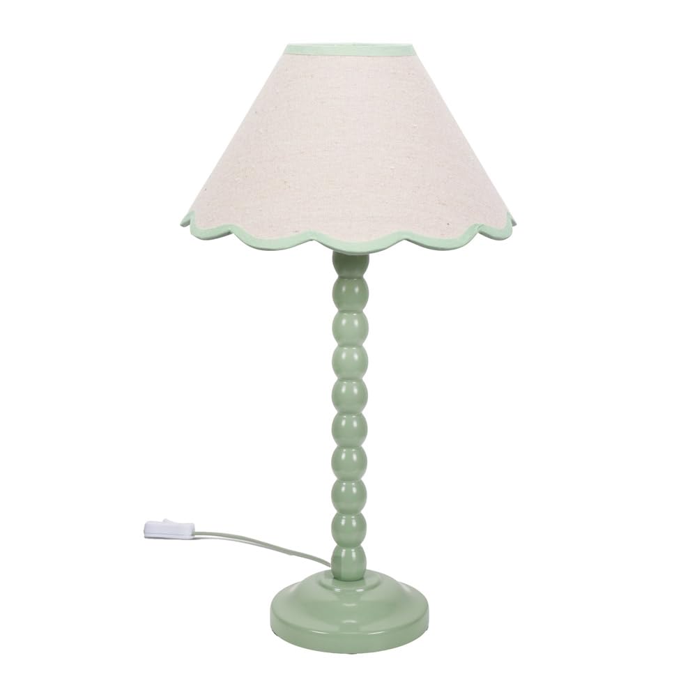 Valuelights Bobbles Sage Green Bobbin Table Lamp With Green Trim Scallop ShadeLed Bulb Included from B&Q