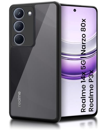 WOW IMAGINE Shockproof Hybrid Back Cover for Realme 14x 5G | Realme Narzo 80x | Realme P3x | Hard Slim fit Back Case | PC & TPU | Clear Transparent Case – Black