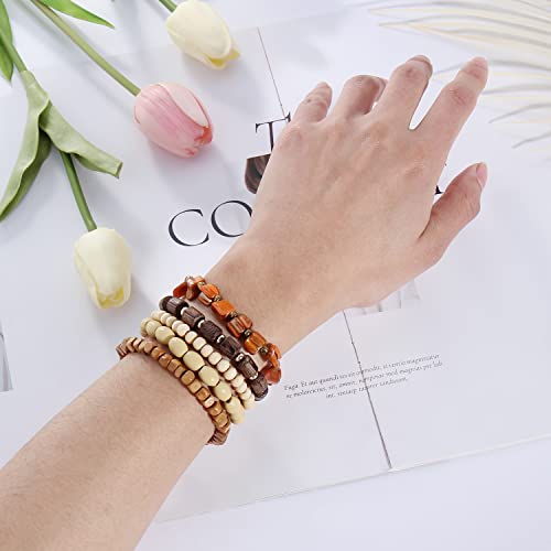 Coiris 5 Pcs Wood Beads Bracelet Bangle For Men And Women Elastic Adjustable Bracelet With Elastic Cord #TOP2