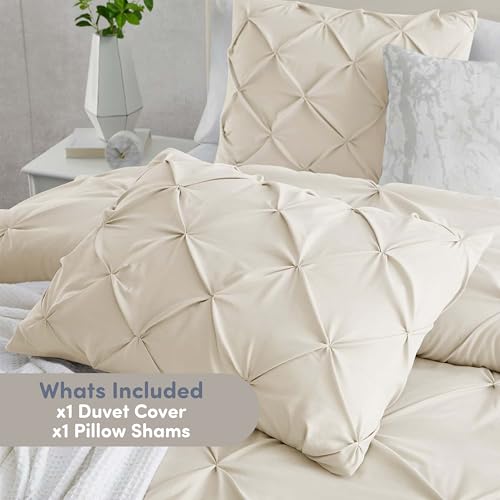 Image of Nestl Twin Duvet Cover Set Cream - Soft Double Brushed Duvet Set with Button Closure & Corner Ties, 2 Piece Luxurious Pinch Pleated Duvet Cover Set 68x90 Inches with 1 Pillow Sham