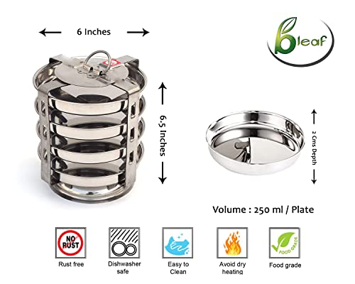 Image of BLeaf Stainless Steel-4 Plates Premium Thatte Idli Stand | Dhokla Maker (4 Plate, 4 Idli)