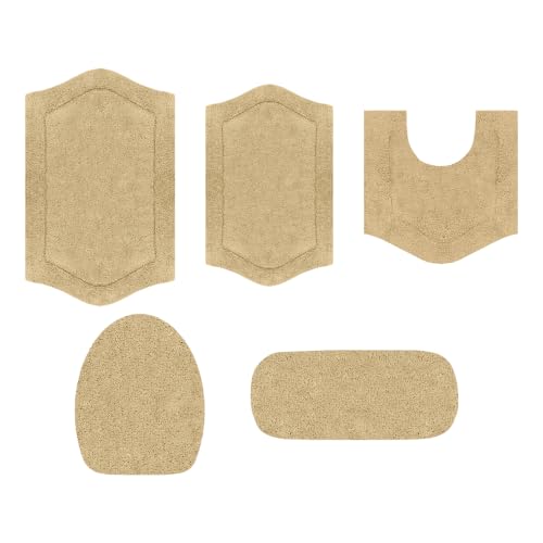 Home Weavers Waterford Collection 100% Cotton Tufted Bath Rug, Extra Soft and Absorbent Bath Rugs, Non-Slip Plush Bath Carpet, Machine Wash Dry, Bath Mats for Bathroom Floor, 5 Piece Set, Linen