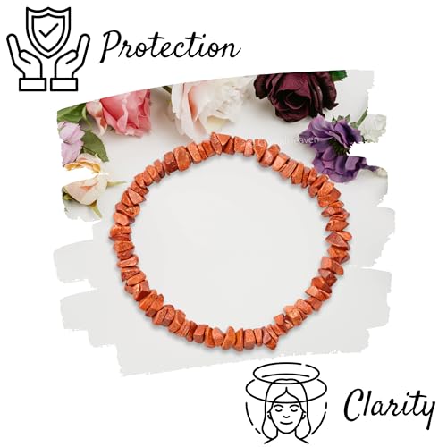 Image of Certified Red Goldstone Bracelet for Women Men with Healing Crystal and Reiki Stone - Beautiful Gemstone Beaded Bracelet for Balance, Harmony & Positive Energy (Chips Stone Beads)