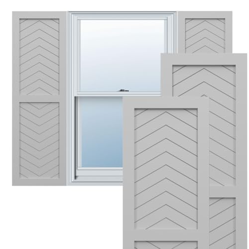 12"W x 27"H True Fit PVC Two Panel Chevron Modern Style Fixed Mount Shutters, Primed (Per Pair - Hardware Not Included)