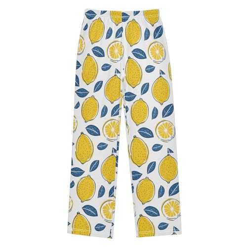Beautiful Lemon Pattern Pajama Pants Lounge Sleep Pants Elastic Waist Long Pajama Bottoms with Pockets for 6-14 Years