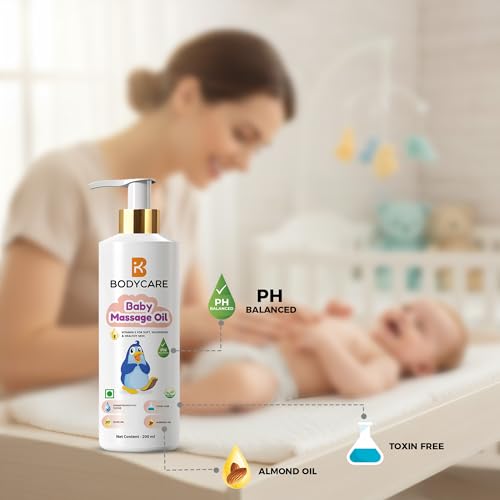 Image of BODYCARE Baby Massage Oil with Olive Oil, Almond Oil & Vitamin E | Dermatologically Tested, Vegan, Toxin-Free, pH Balanced & Nourishing Oil for Soft Baby Skin - 200ml