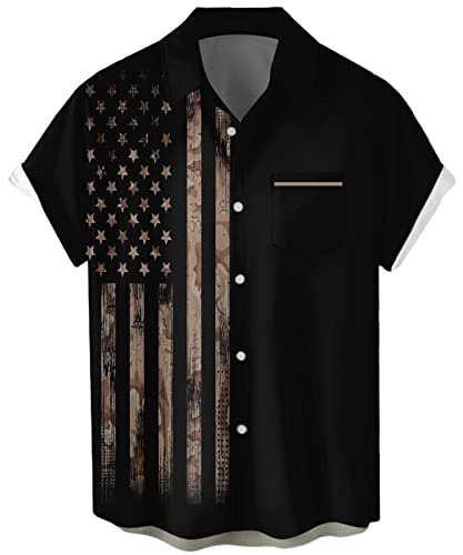 whoinshop Mens 4th of July Shirts American Flag Patriotic Shirts Short Sleeve Button Up USA Memorial Day Shirts