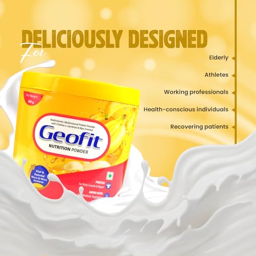 Image of Geofit Nutrition Powder- Banana Flavour | High-Calorie Protein Powder for Better Health & Immunity | Minerals & Multivitamins Rich Powder for Men & Women- 250g