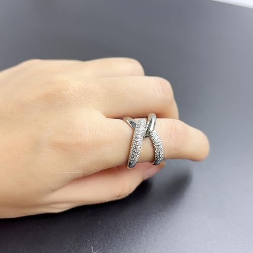 14K Gold Plated X Ring for Women Mixed Metal Ring Cubic Zirconia Rings Unique Criss Cross Promise Ring Non Tarnish Fashion Statement Knuckle Rings Jewelry Gifts3