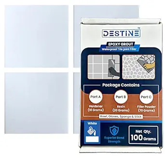 DESTINE Epoxy Grout for Tiles (20 Colours) |Tile Grout|Tile Joint Filler|Crack Filler| (100 Gram) (White)