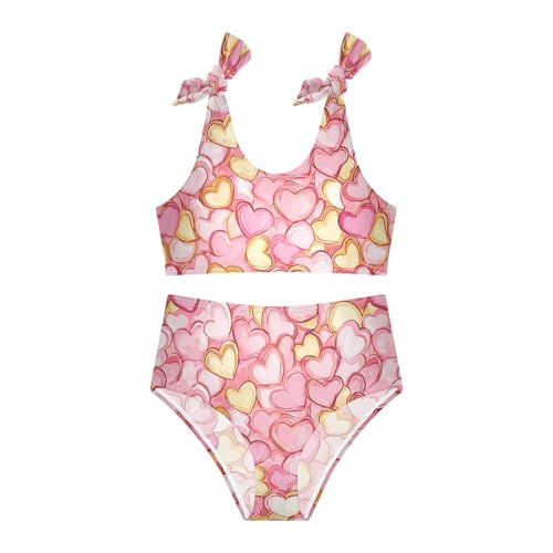JUNZAN Cartoon Cute Golden Pink Love Girls Swim Suit Cute Elastic 2 Piece Swimwear Preppy Girls Swimming Suits 3T2