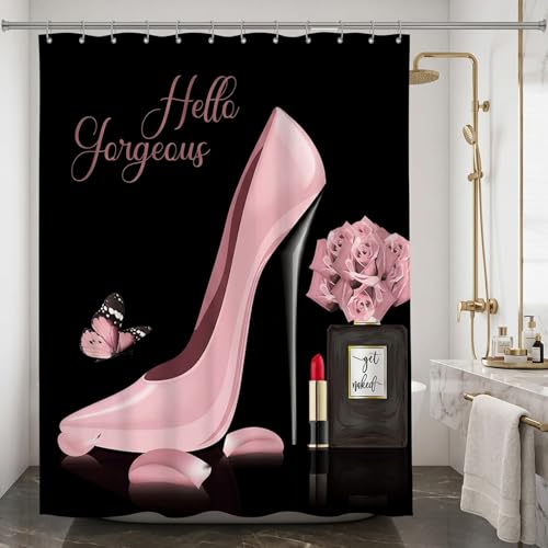 Rideau de douche talons hauts déco de salle de bain chic cœur polyester imperméable - 4
