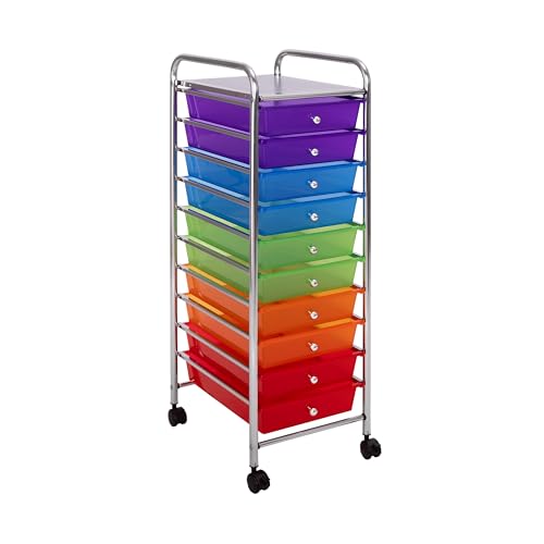 Seville Classics Rolling Utility Organizer Storage Cart, for Home Office, School, Classroom, Scrapbook, Hobby, Craft, 10 Drawer, Multicolor (Pearlized)