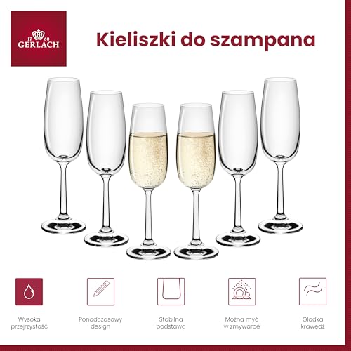 Gerlach 1760 Kieliszki do szampana, 6 sztuk, 175 ml, kieliszki do szampana, kieliszek do szampana, kieliszek do szampana, kieliszki do wina, nadają się do mycia w zmywarce