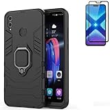 for Huawei Honor 8X Case,Hybrid Heavy Duty Shockproof Armor Dual Layer Protection Defender Back Case Cover for Huawei Honor 8X Tempered Glass Screen Protector (Black)