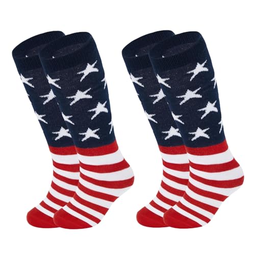 Zando American Flag Knee High Socks for Fourth Of July Soccer, Softball & Baseball Socks for Youth and Kids