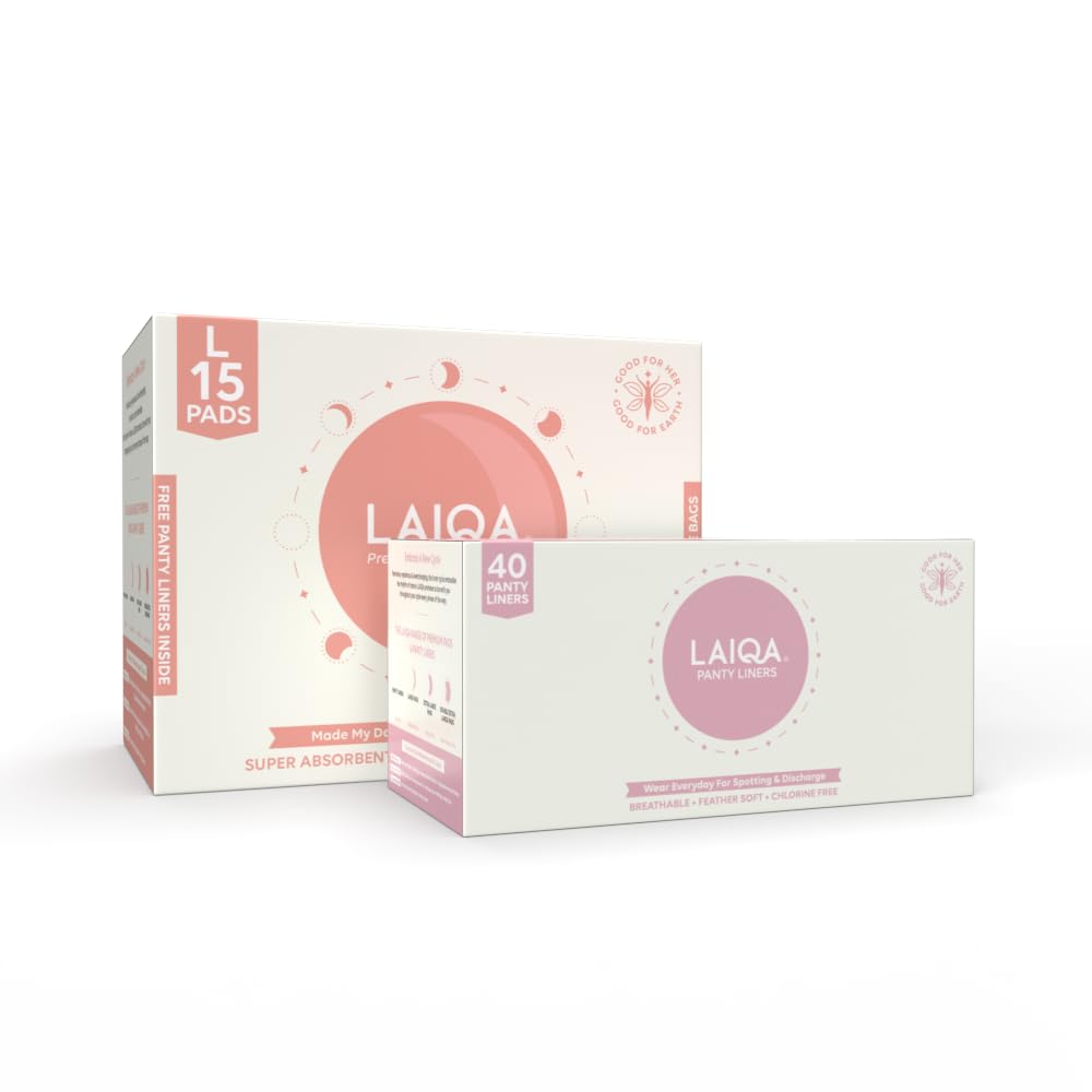 LAIQA Ultra Soft Moderate Sanitary Pads Combo for Women|15L Premium Pads with 15 Disposable Bags+40 Pantyliners+3 Free Pantyliners|Made with Natural Fibers|Rash-Free|No Chlorine|No Fragrance (B09FKBKSZ1) Amazon Price History, Amazon Price Tracker