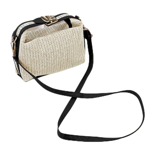 Bolsas transversais de palha para mulheres, bolsas pequenas femininas com alça ajustável removível para viajar na praia, Preto, Moderno