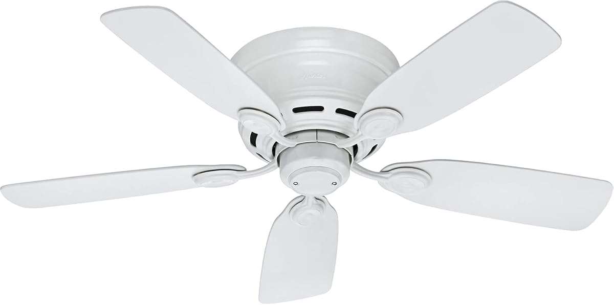 Low Profile IV, Indoor, Ceiling Fan, No Light, 42 inch, Snow White | Low Profile Flush Mount, Pull Chain, 5 Blades, For Bedroom, Living Room, Kitchen, 51059