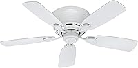 Hunter 42 Inch Low Profile Indoor Ceiling Fan No Light White Flush Mount 5 Blades Pull Chain Quiet Reversible Motor 51059