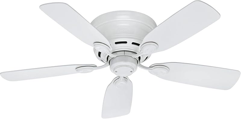 Low Profile IV, Indoor, Ceiling Fan, No Light, 42 inch, Snow White | Low Profile Flush Mount, Pull Chain, 5 Blades, For Bedroom, Living Room, Kitchen, 51059