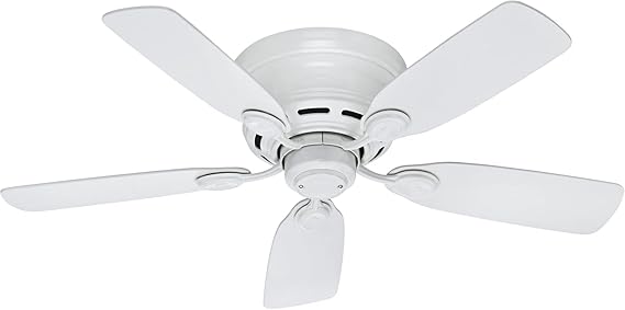 Hunter 42 inch Indoor Ceiling Fan No Light - White Ceiling Fan without Light, Low Profile Flush Mount, 5 Blades