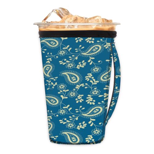 Perris Flowers Vintage M Reusable Iced Insulator Coffee Sleeves Neoprene Insulated Sleeves With Handle Coffee Sleeves for Iced Coffee Cups Drinks