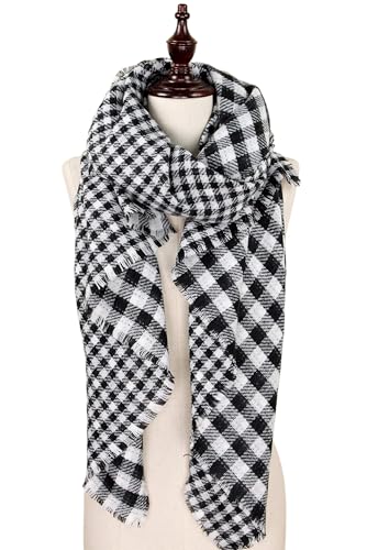 stylesilove Women Stylish Double Side Buffalo Check Oversized Scarf Large Shawl with Eyelash Fringe Edges2