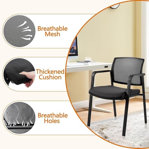 Image of CLATINA No Wheels Conference Room Chairs Set of 8, Stackable Office Guest Reception Chair with Armrests, Mesh Back Waiting Room Chairs for Office, School, Lobby, Church, Black