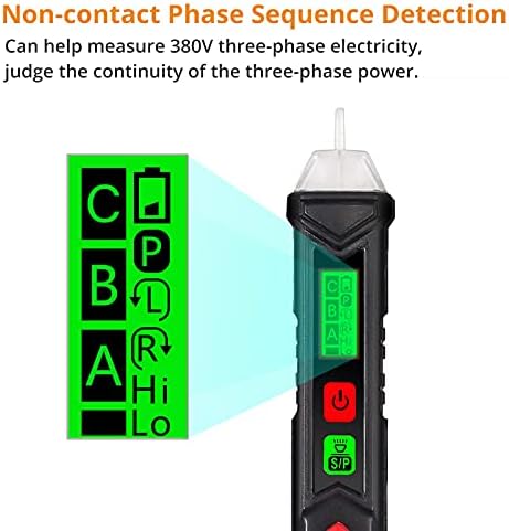 Neoteck Non-Contact AC Voltage Tester Pen with Adjustable Sensitivity 12V-1000V/48V-1000V, LCD Display, Buzzer Alarm, LED Flashlight, Live/Null Wire Judgment - Black