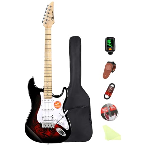 Image of Electric Guitar Beginner Kits, 6 Strings 39 Inch Solid Body Guitarra Electricar Set for Adults With Gig Bag, Strap, Tremolo Arm, Cable & Picks MS100 (Flame Red)
