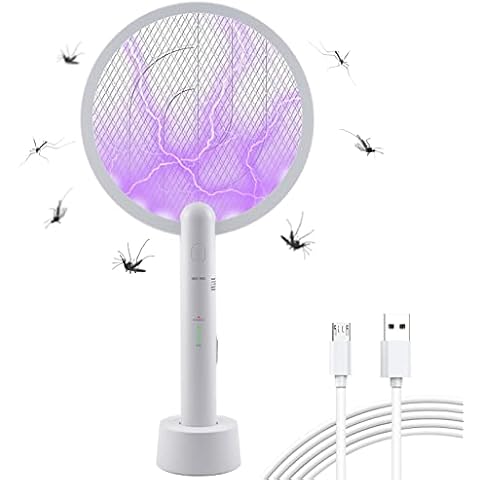 Elektrische Fliegenklatsche, 2 in 1 Elektrische Fliegenklatsche & 3000V Insektenvernichter mit Ladestation, USB Elektrischer Fliegenfänger Insektenfalle Cover
