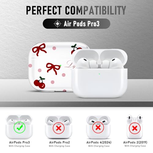 Image of for AirPods Pro 3 Case (2025) with Cleaner Kit, Cute Soft Silicone Cover Compatible AirPods Pro 3rd Genera case with Keychain for Women Men with Keychain for Airpod Pro case(2025) Bow Cherries