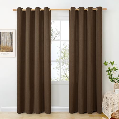 BGment Dark Brown Linen Curtains for Living Room 84 Inch Length 2 Panels Set, Chocolate Semi Sheer Window Drapes Light Filtering Textured for Farmhouse Bedroom Grommet Thick Coffee, Each 52 Inch Wide