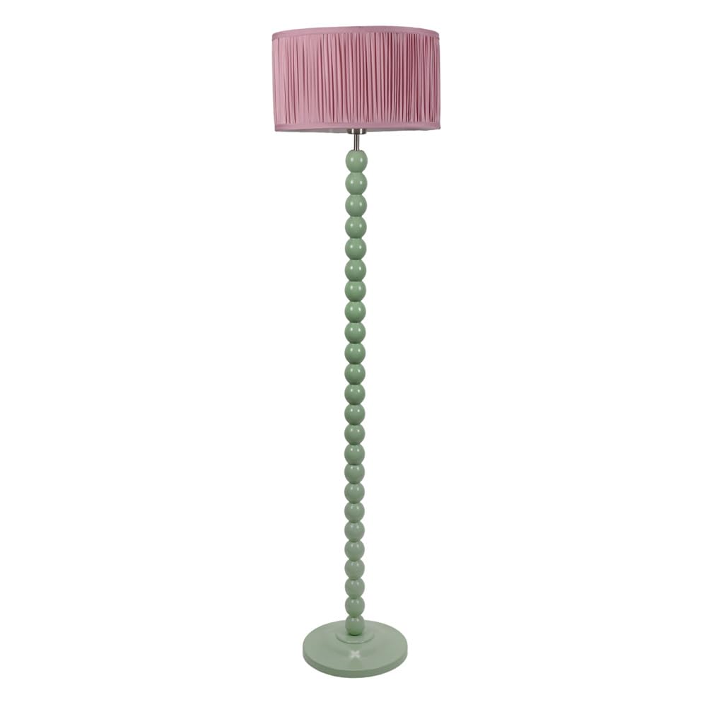 ValueLights | Sage Green Bobbin Stem Floor Lamp with Blush Pink Ruched Pleated Shade Living Room Lounge Light | Floor Lamps, Home Décor & Improvement Essential | Included LED Bulb