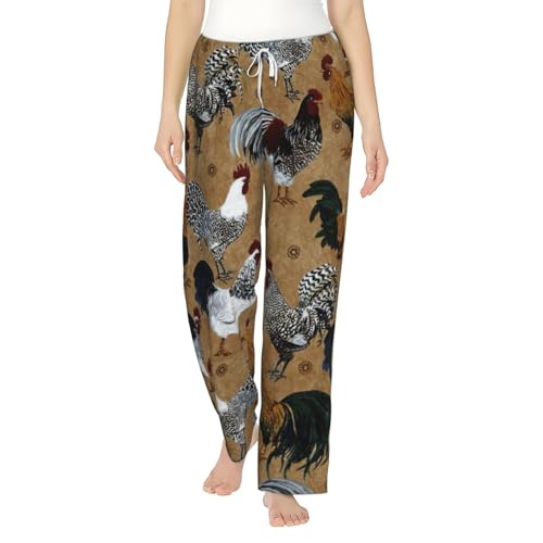 Pantalon de pyjama en flanelle imprimé femme avec cordon et poche Shine Rooster