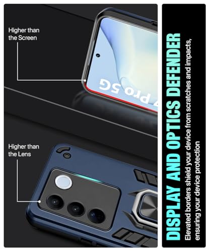 Image of WOW IMAGINE Shock Proof Back Case Mobile Cover for Vivo V27 | V27 Pro 5G (Tough Armor | Hybrid PC + TPU | Full Protection with Ring Holder & in-Built Kickstand | Blue)