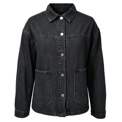 Oversized Denim Jacket Women Casual Long Sleeve Button Down Jean Coat - image 4