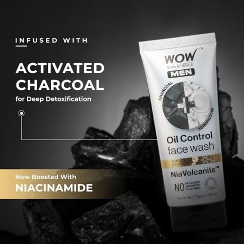 WOW Skin Science MEN CHARCOAL + NIACINAMIDE Oil-Control Face Wash | Absorbs Excess Oil & Deep Cleanses | NiaVolcanite™ Technology | No Sulphates, Parabens, or Silicones | 150ml - Image 3