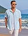 COOFANDY Mens Short Sleeve Button Down Shirts Beach Wedding Linen Shirt Loose Fit Camp Tops Light Blue