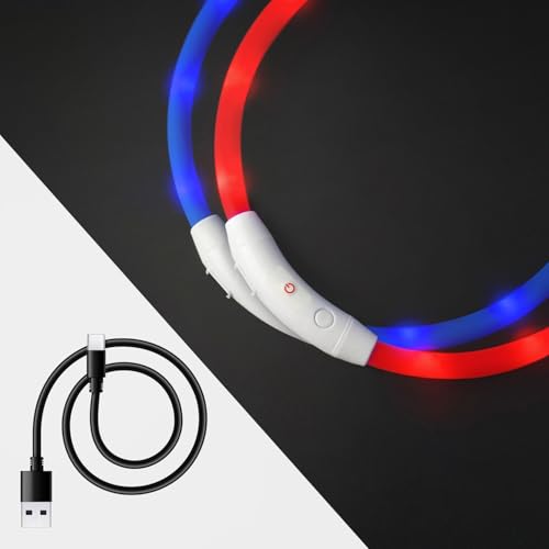 PRECORN 2 Stück LED Silikon Hundehalsband Leuchtend | Rot und Blau | Sicherheits-Halsband Hund | Hunde Leuchthalsband Set aufladbar USB-C | Individuell kürzbar