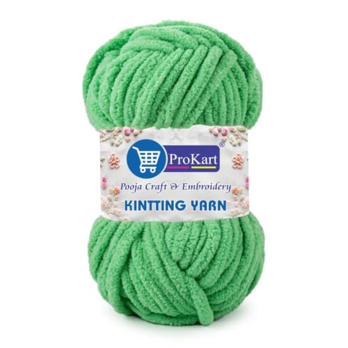 Image of ProKart Premium Blankie Wool, Plush & Cuddly, Chenille Yarn Supersoft Hand Knitting Wool Ball | Blanket Thick /Mottu Yarn Ball Suitable for Hand Knitting and Crocheting for Baby, Adult, Sweaters, caps, Throws, Home Furnishing, Scarves, Blankets (Light Green, 100gms x 1)