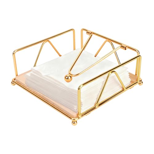 Metal Napkin Holder with Weighted Arm, Square Cocktail Napkin Holder, Tabletop Paper Towel Storage, Perfect for Home, Restaurant, Party, Gold