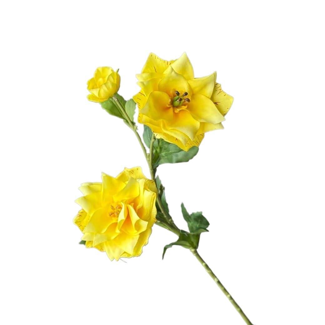 Huffa Yellow 3-Head Artificial Clematis Flowers For Home Decor And Wedding Arrangements(Yellow)