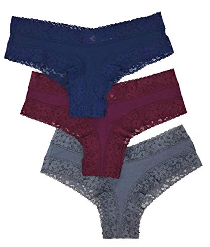 Victoria's Secret Lace Cheeky Panty Set of 3 Medium Navy/Wine / Dark Gray