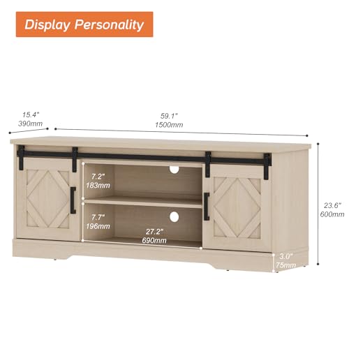 Image of WAMPAT Farmhouse Style TV Stand for 55-65 inch TV w /Distressed Wood Finish
