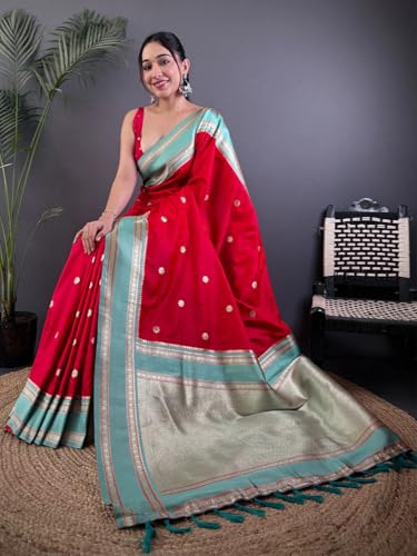 Image of SGF11 Women's Kanjivaram Pure Soft Silk Saree With Unstitched Blouse Piece