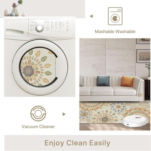 Image of SHREENIDHI Kitchen Floor Mat Set of 2 Rectangular Printed Mats for Sink Stove and Counter Area Placement with Kitchen Theme Geometric and Floral Design Options (Leaf Pattern Mat 1)