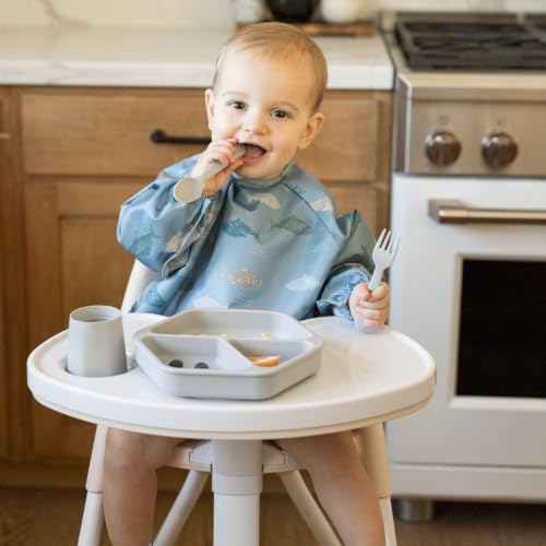 Image of Tiny Twinkle Long Sleeve Bib for Babies&Toddlers|2-Pack Waterproof Smock Bib for Eating|Machine Washable&Mess-Proof Feeding Essentials|Newborn Shower Gift(Heritage Stripe,Gone Fishing,6-24M)