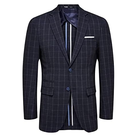 SELECTED HOMME Men's Linen Check Blazer Cover